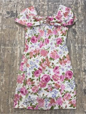 Vintage Disorderly Conduct 80s 90s Denim Pink floral Dress Girls 9/10